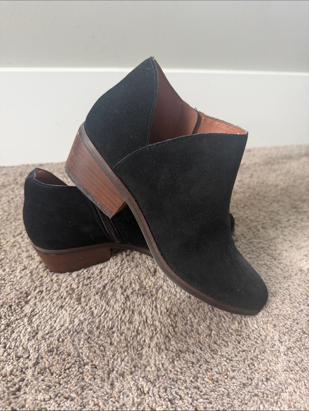 Lucky Brand Black Suede Ankle Booties with Side Zip